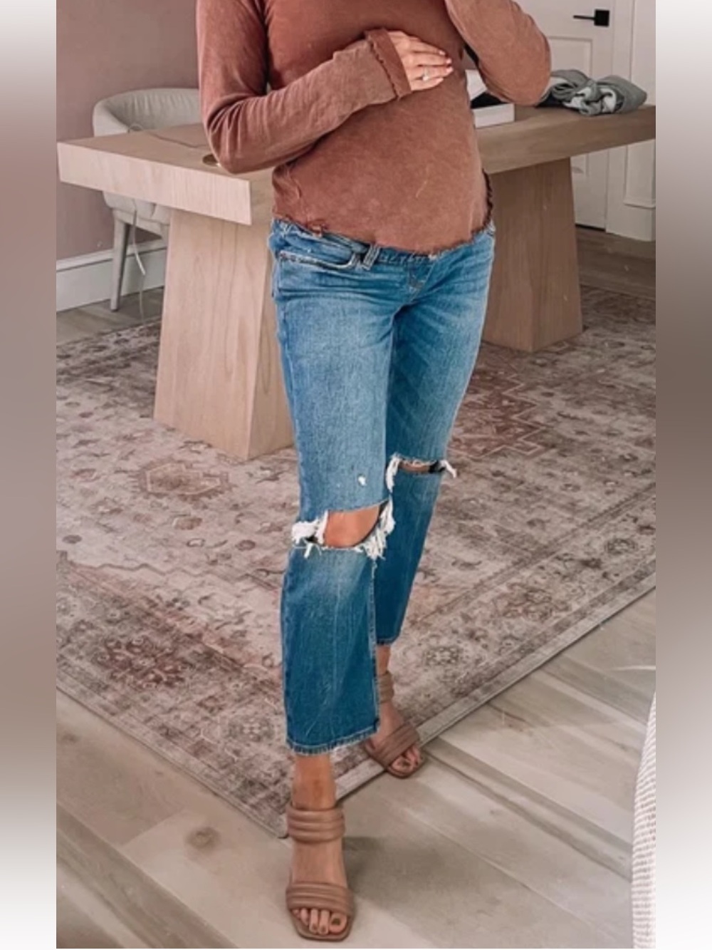Abercrombie & Fitch The Ankle Straight Maternity Jeans 27/4R Blue Distressed